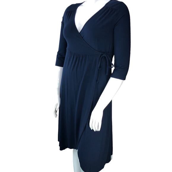 Fresh Produce Womens Size M Dress Navy Blue Wrap Stretch VNeck Knee Length NEW - Picture 4 of 15
